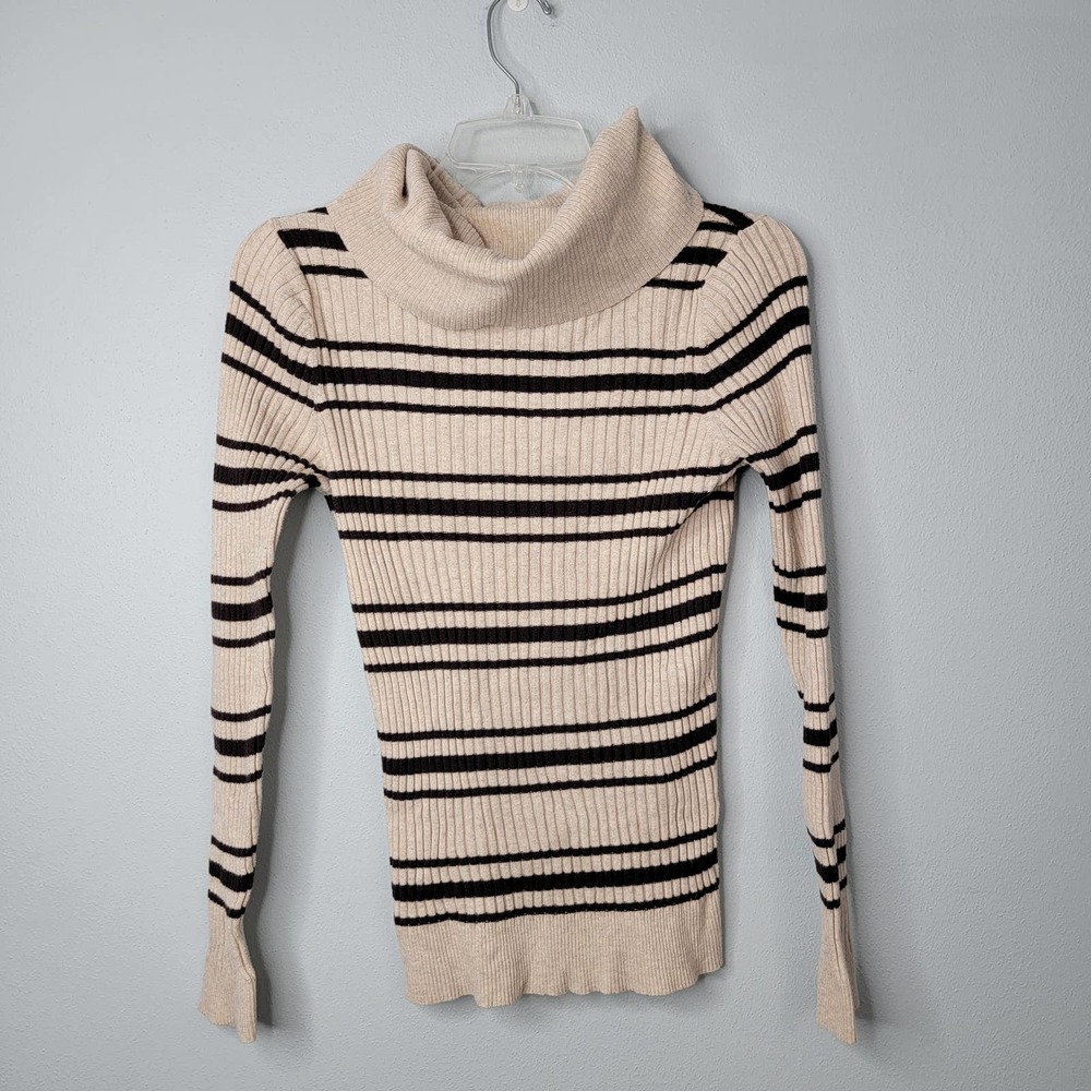 L LEI Striped Ribbed Ran Cream Brown Sweater Top Shirt AA